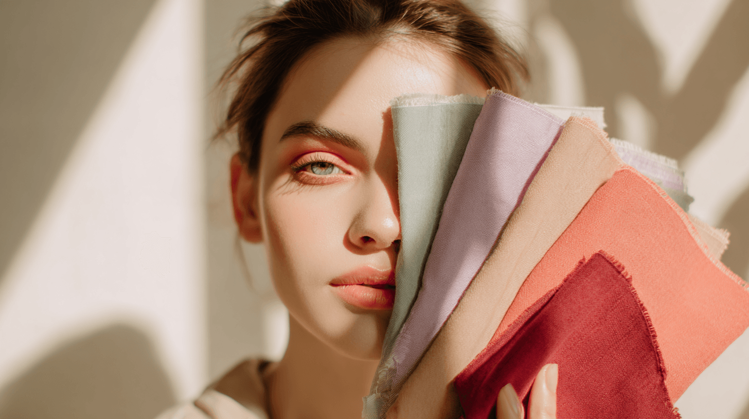 Frau mit bunten Stoffmustern — Farbtyp bestimmen