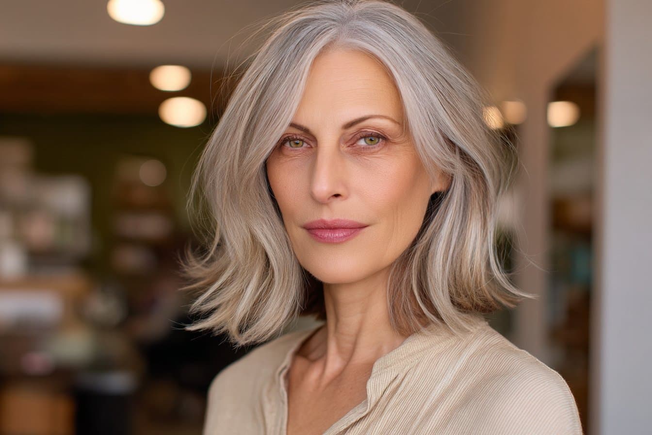 15 frische Styling-Ideen für schulterlanges Haar ab 50, die jedes Gesicht schmeicheln