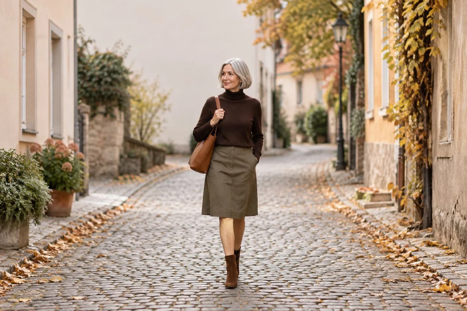 Frau ab 50 im Herbst-Outfit – Cordrock im Herbst ab 50: 15 Outfit-Ideen