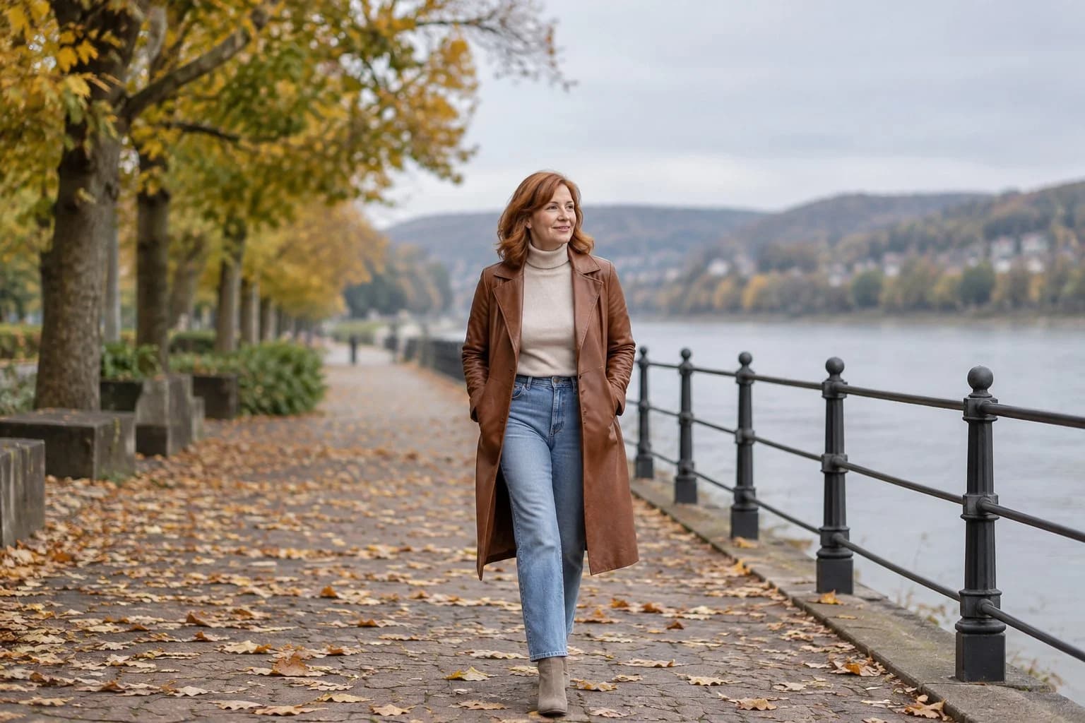 Frau ab 50 im Herbst-Outfit – Langer Ledermantel ab 50: 15 Outfit-Ideen