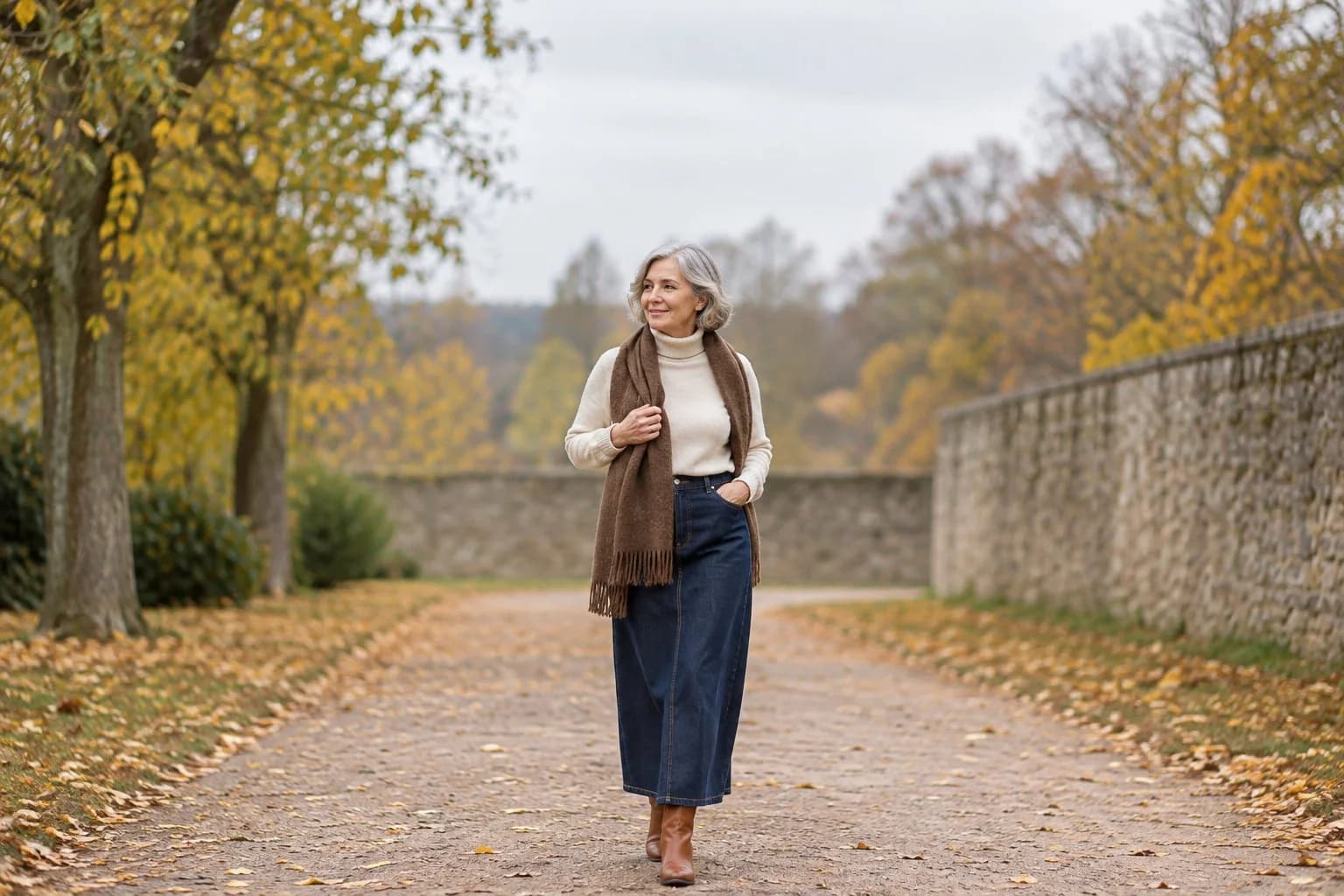 Frau ab 50 im Herbst-Outfit – Maxirock im Herbst ab 50: 15 Outfit-Ideen