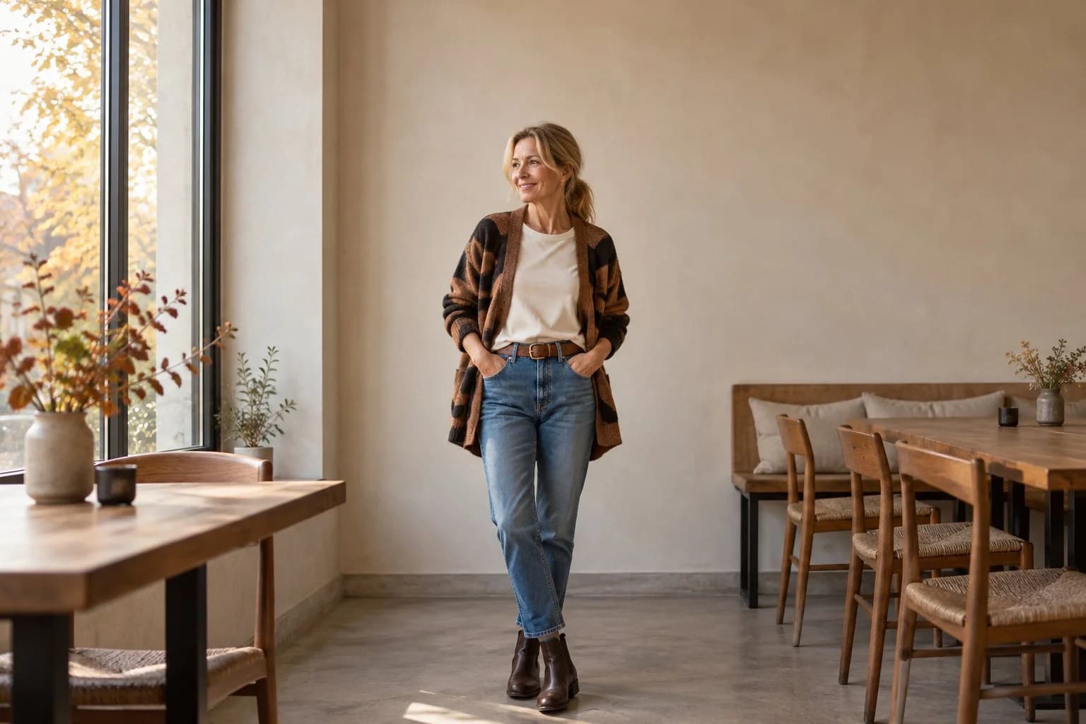 Frau ab 50 im Herbst-Outfit – Ärmel-Ideen ab 50: Herbst-Outfits, die Oberarme kaschieren