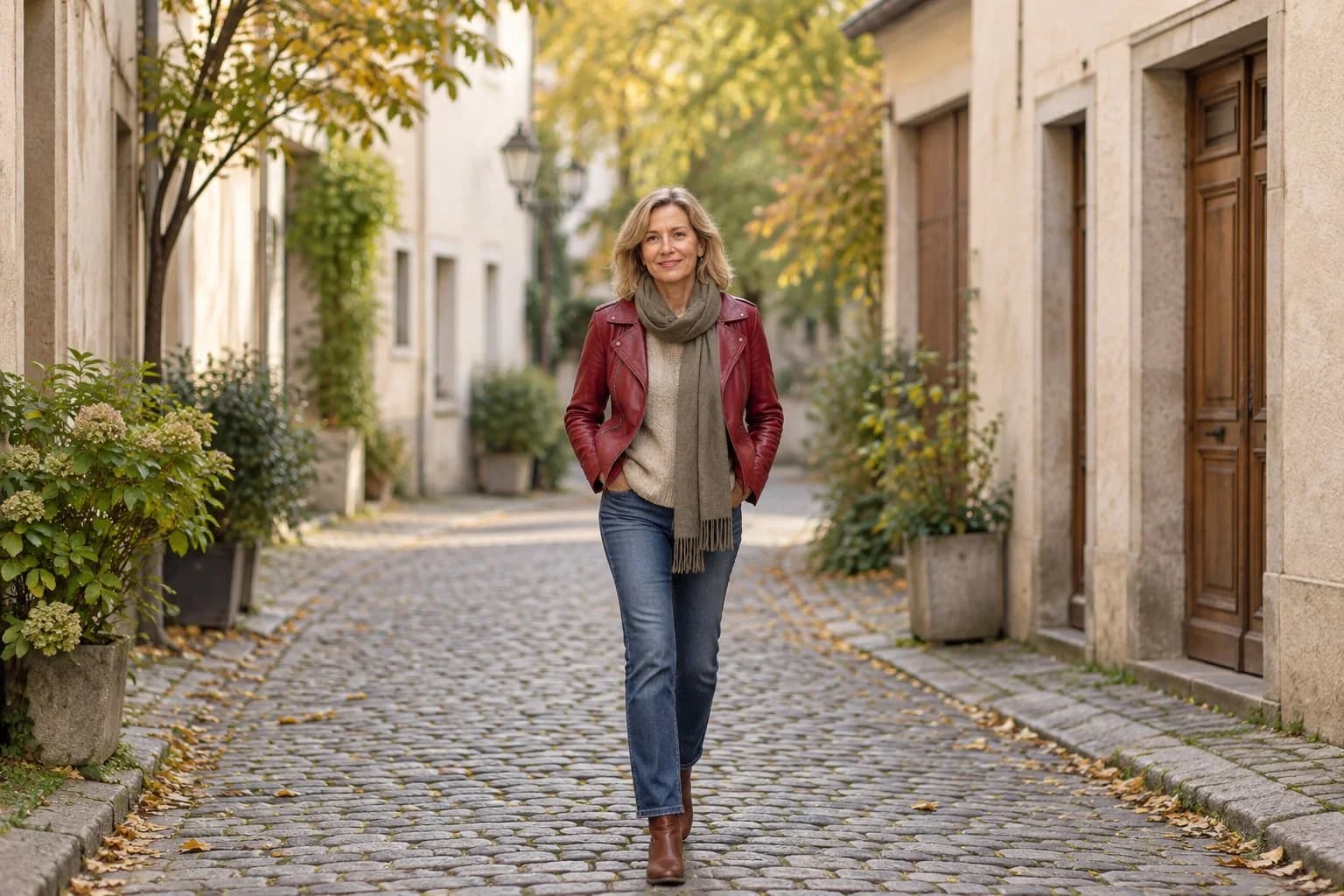 Frau ab 50 im Herbst-Outfit – Rote Lederjacke ab 50: 15 auffällige Outfit-Ideen