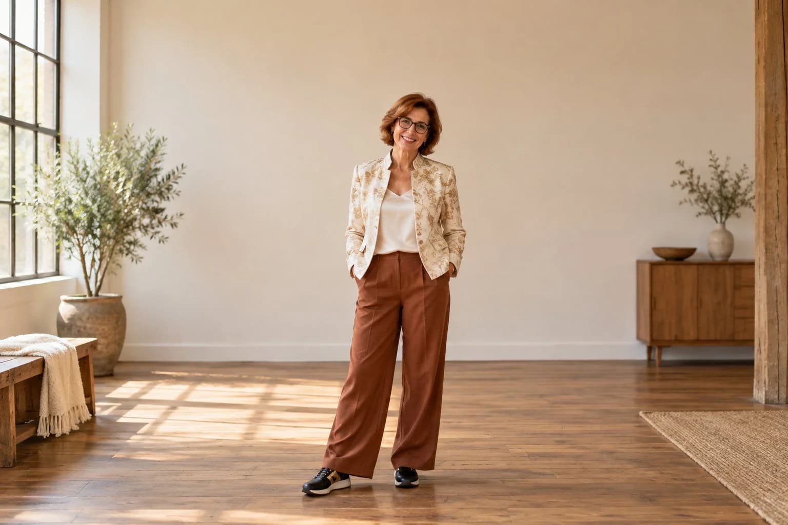 Frau ab 50 im Herbst-Outfit – Silvester-Outfits ab 50: 15 Looks, schlicht bis Glitzer