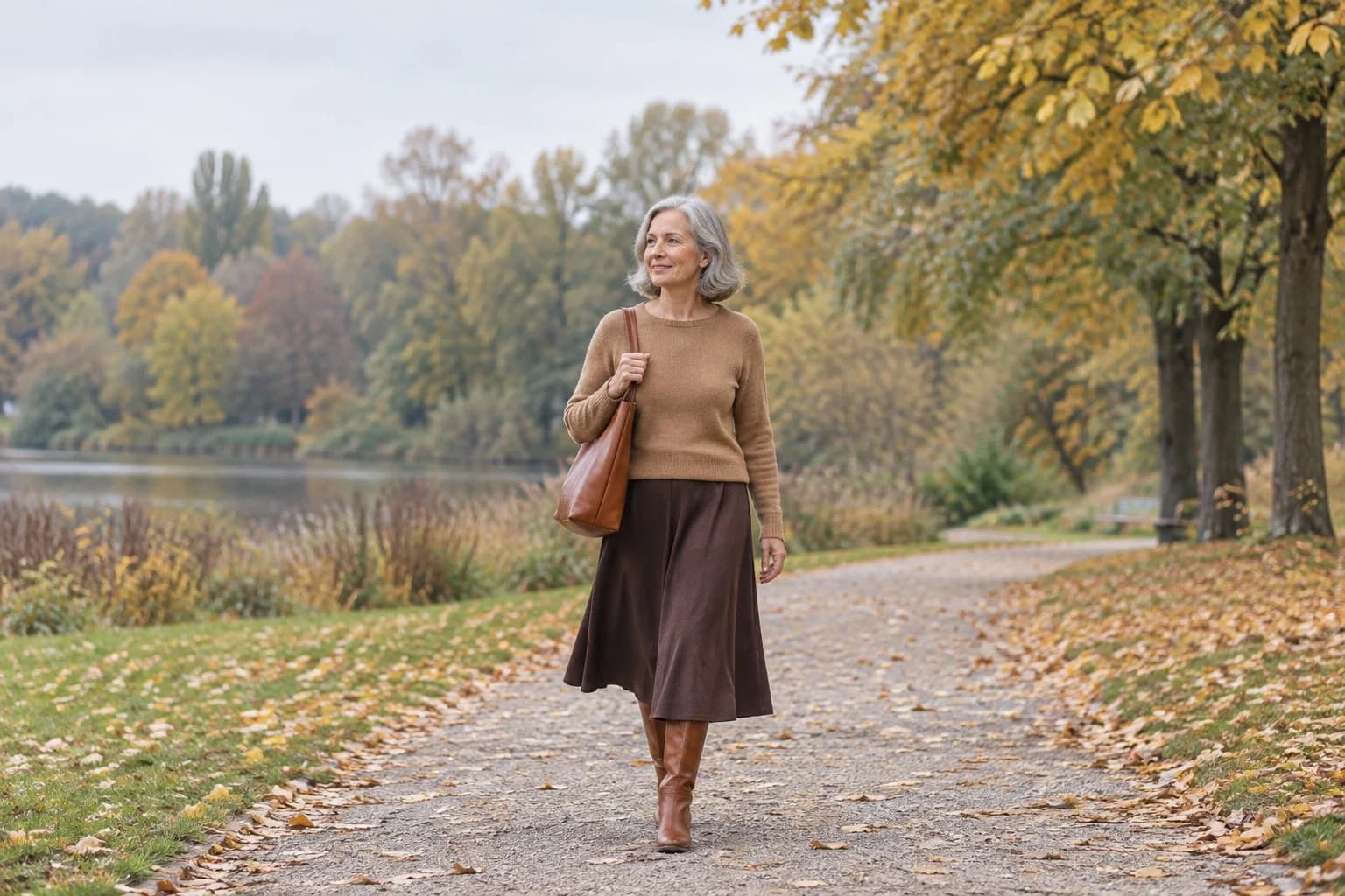 Frau ab 50 im Herbst-Outfit – Stiefel kombinieren ab 50: 15 Herbst-Outfits