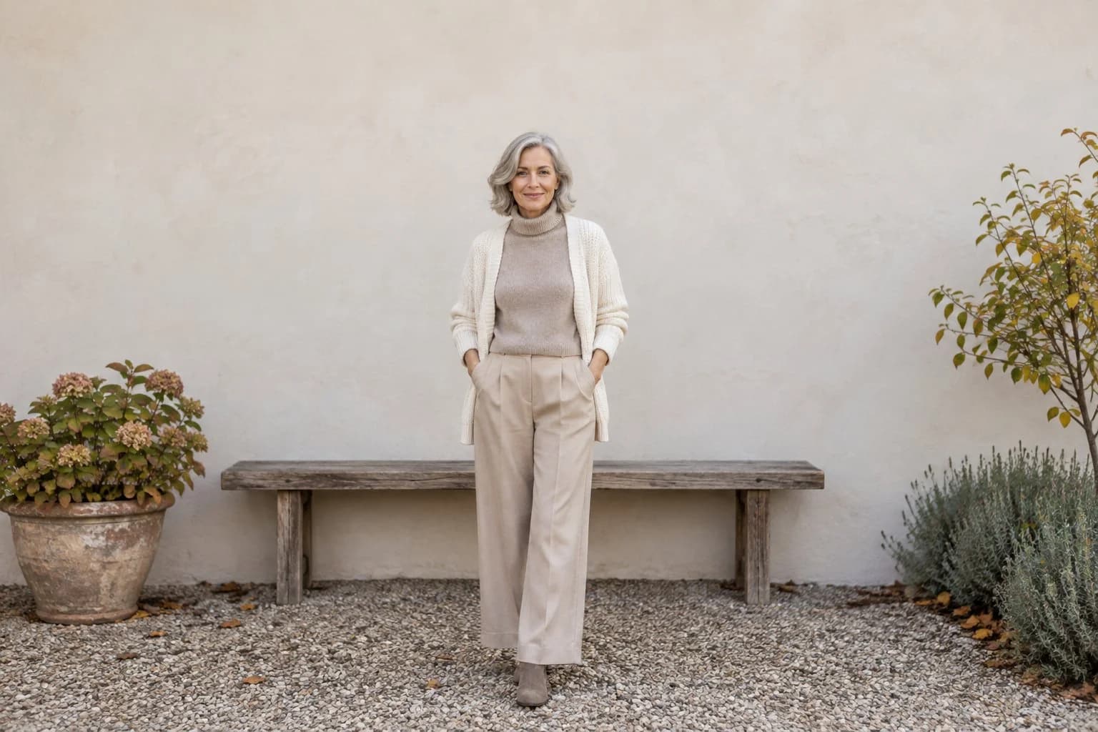 Frau ab 50 im Herbst-Outfit – Strickjacke ab 50 kombinieren: 15 Outfits