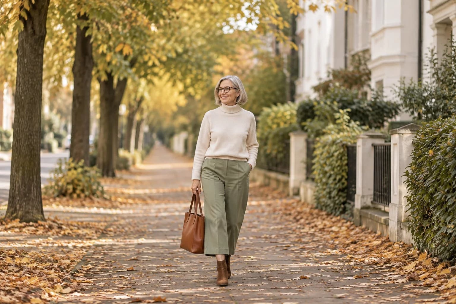 Frau ab 50 im Herbst-Outfit – Weite Hosen ab 50: 15 Outfit-Ideen für den Herbst