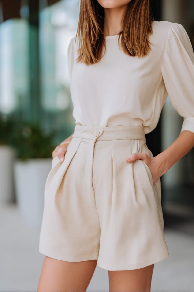 Beiger Leinenrock mit Taschen im Frühlingsoutfit