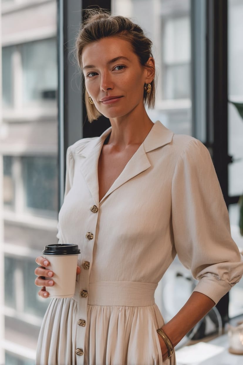 Blusenkleid Midi für Büro Frühling