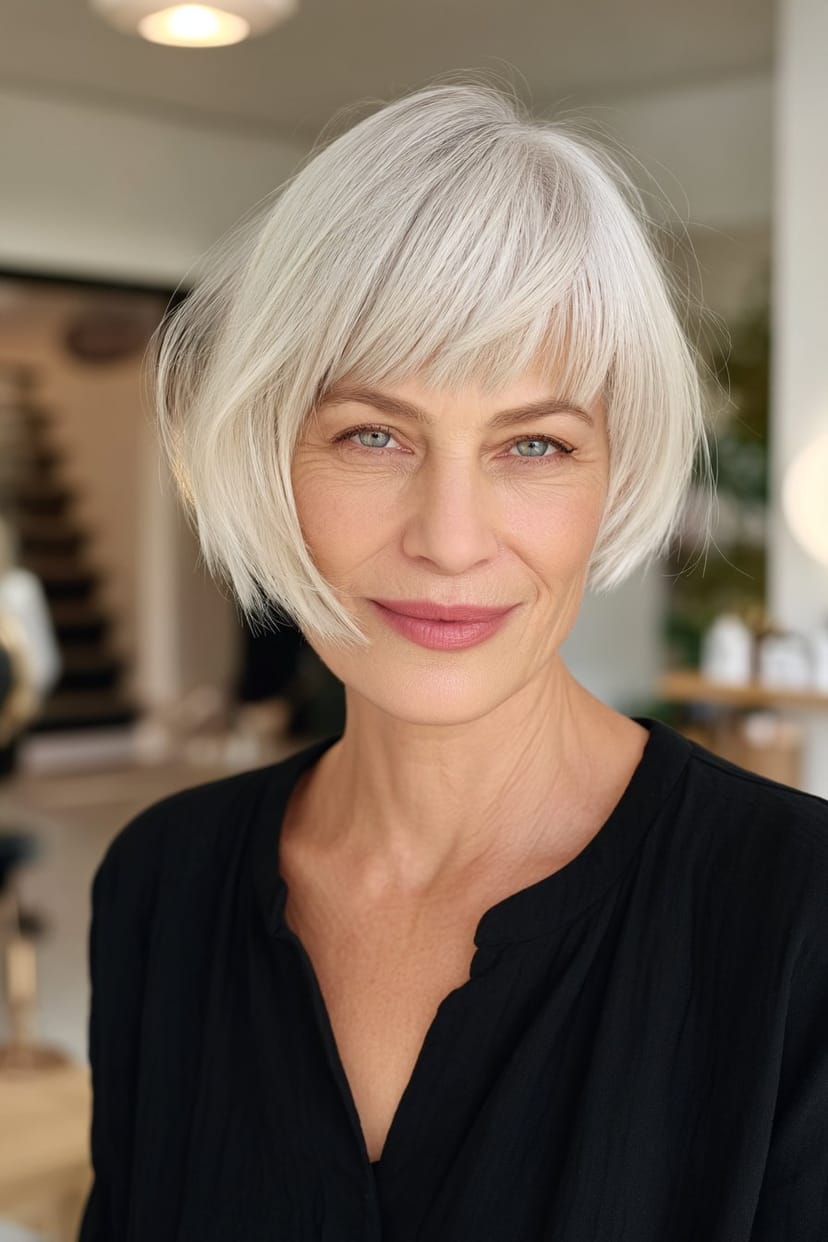 Bob mit langem Pony für rundliches Gesicht ab 50