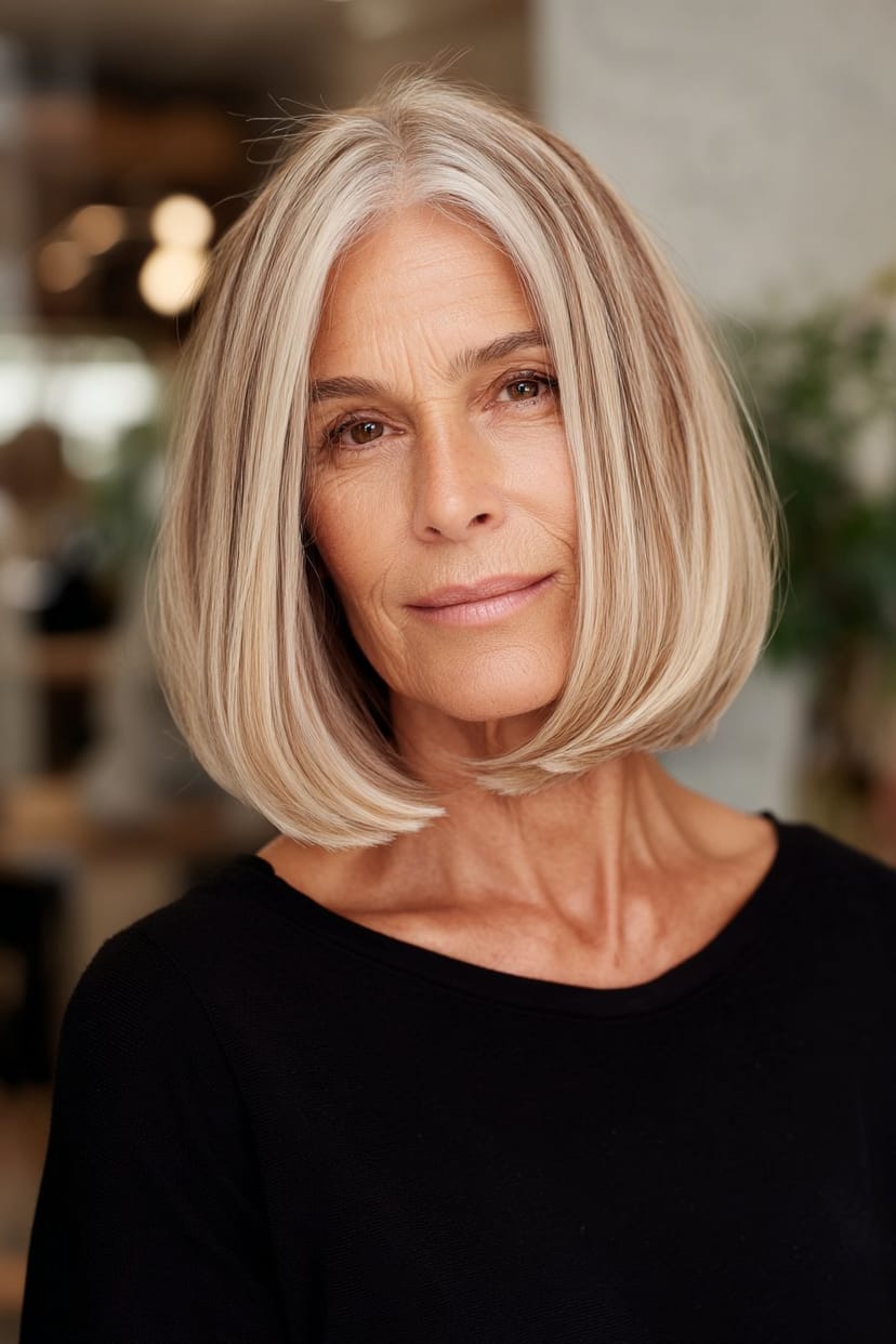 Bob mit Mittelscheitel und Highlights für feines Haar