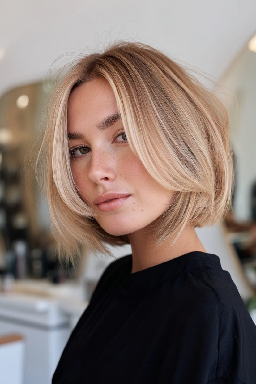 Bob mit Swoosh-Pony für feines Haar ab 50