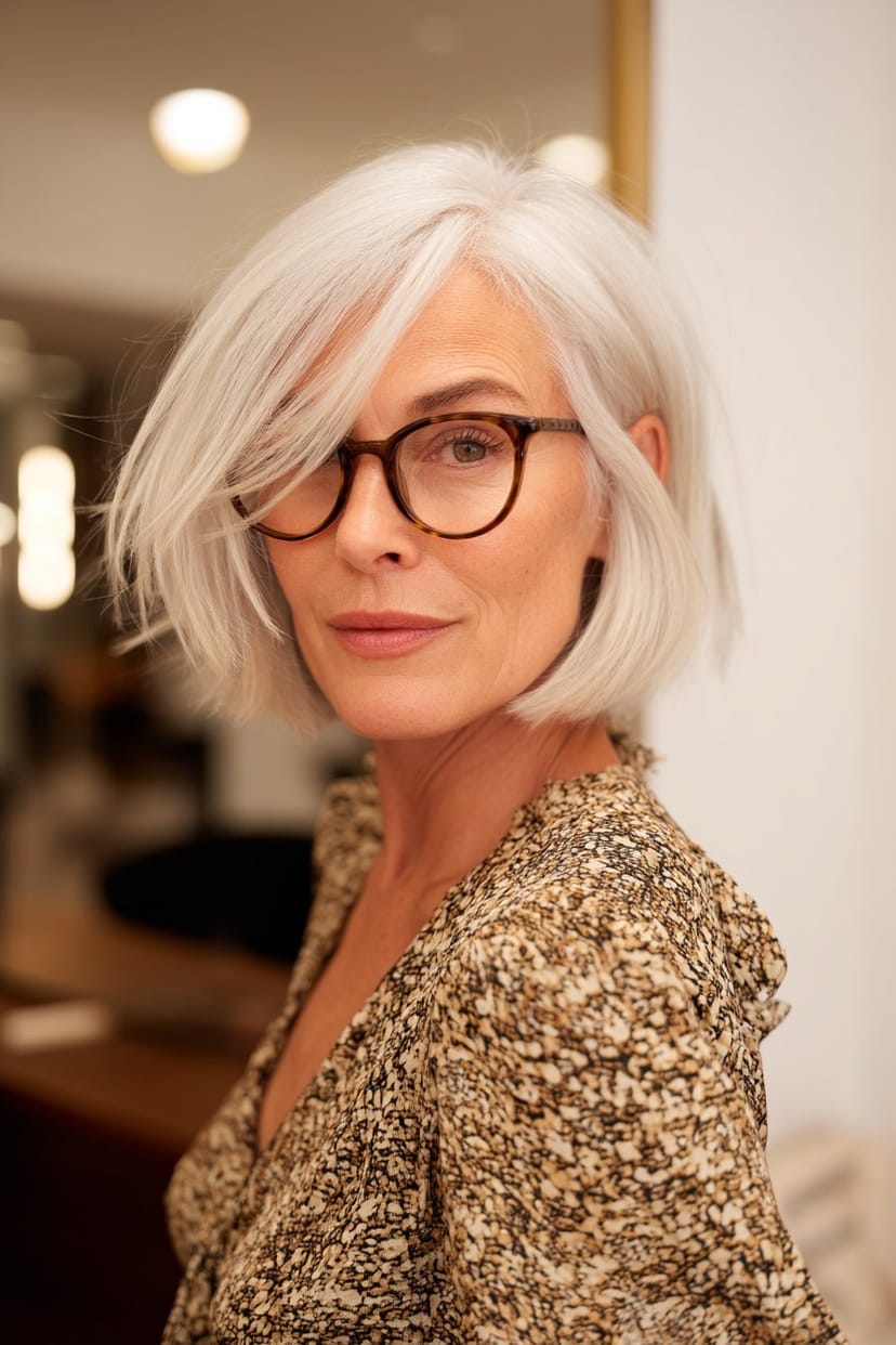 Clavi-Cut mit Stufen und weiter Retro-Brille bei Frau ab 50