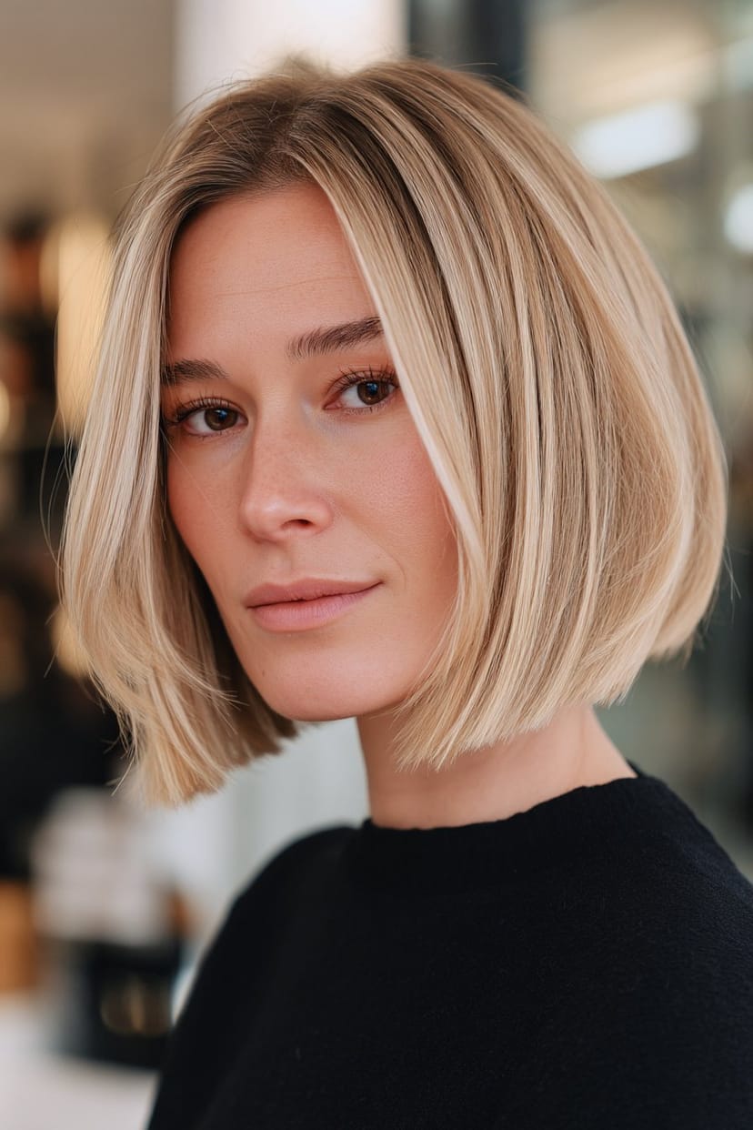 Dezenter blonder Bob mit natürlichen Strähnen
