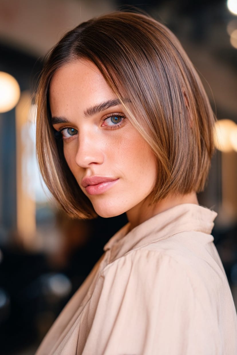 Sleek-Bob mit betonter Vorderpartie für feines Haar