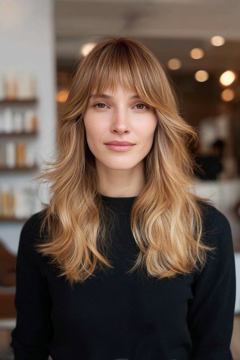 Leicht gewellter Long Bob mit fransigem Pony