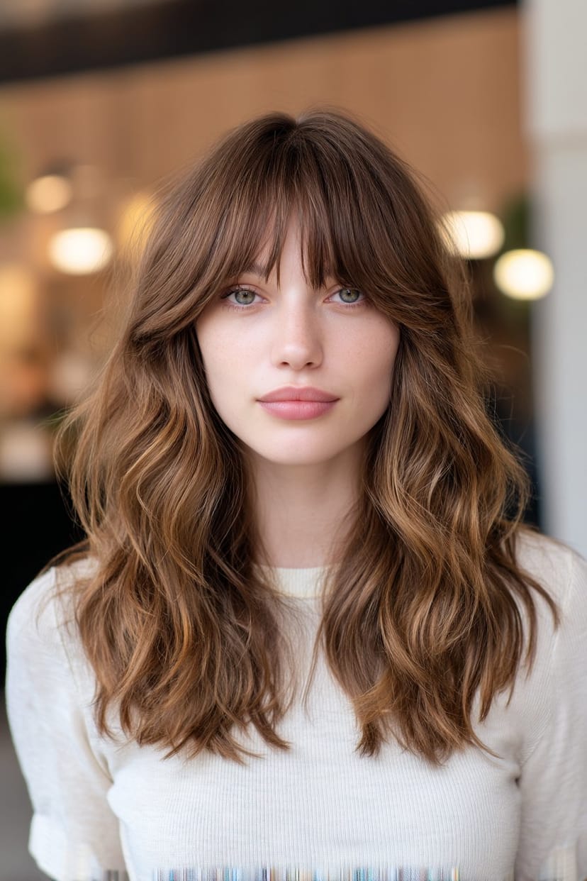 Mittellange Haare mit S-Wellen und leichtem Pony