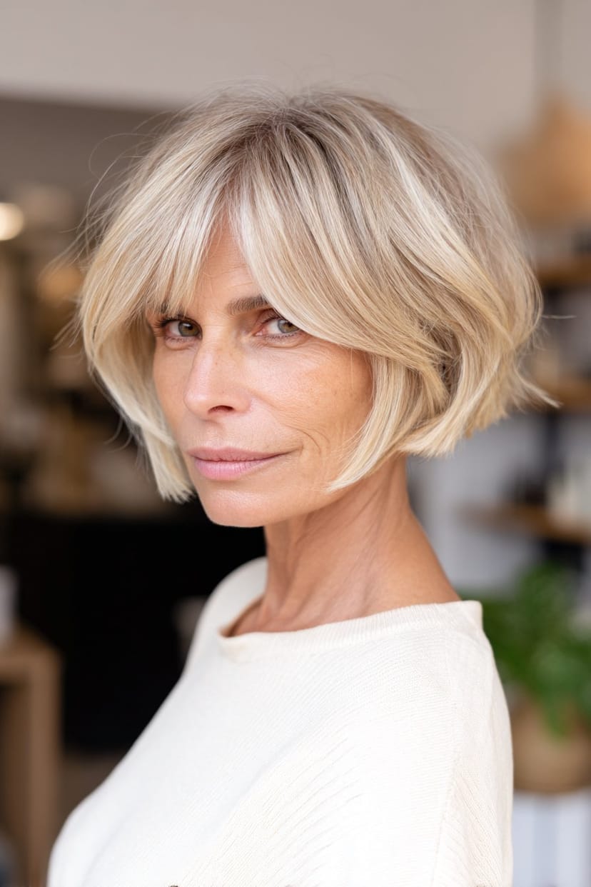 Gestufter Bob mit fransigem Pony für feines Haar