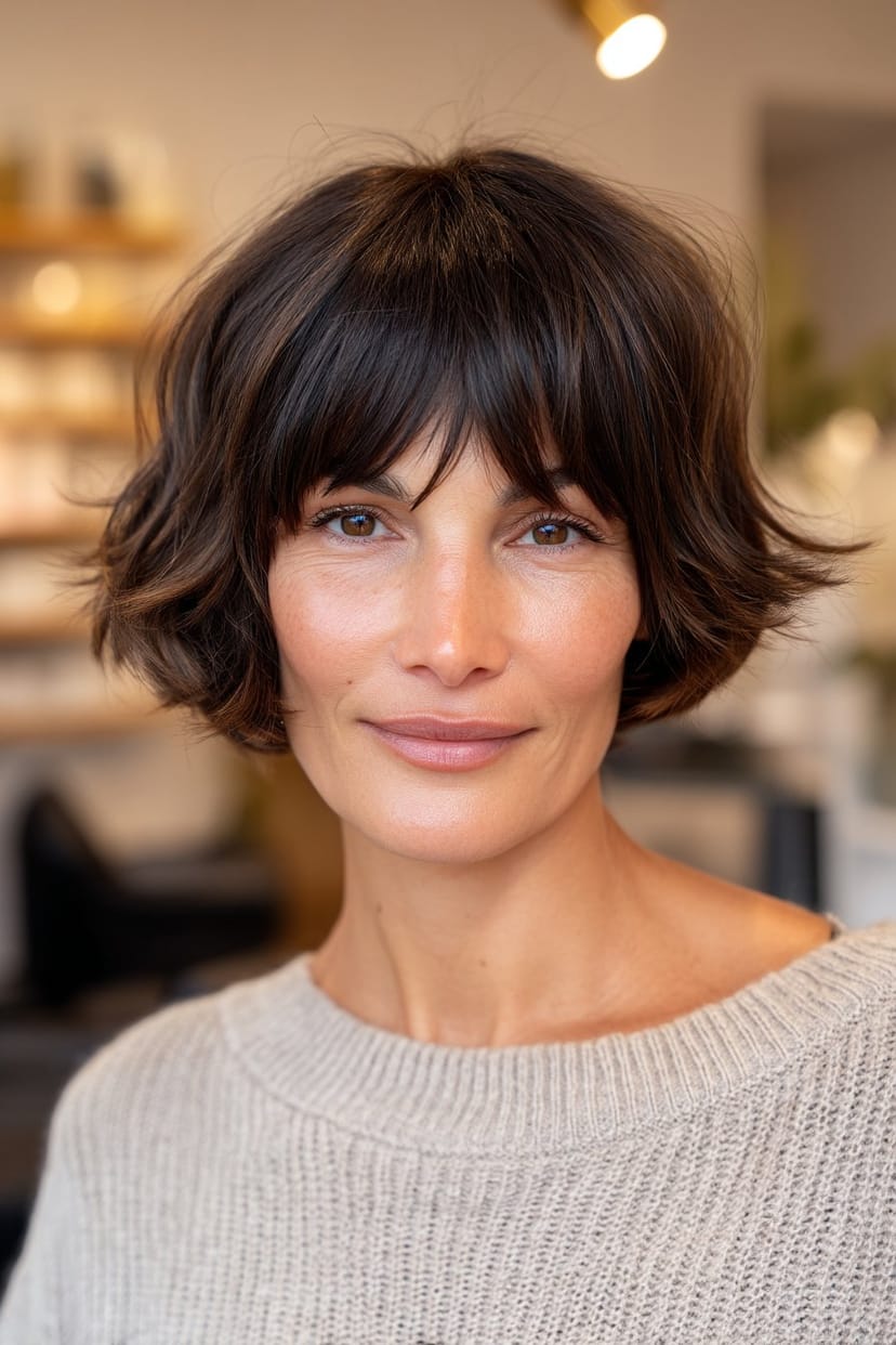 Gestufter Bob mit Pony für rundes Gesicht ab 50