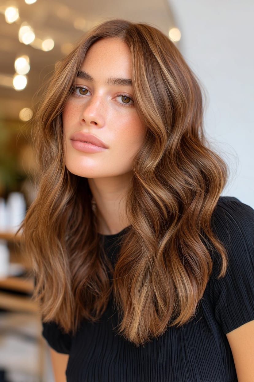 Halblange Frisur mit Beachwaves für feines Haar