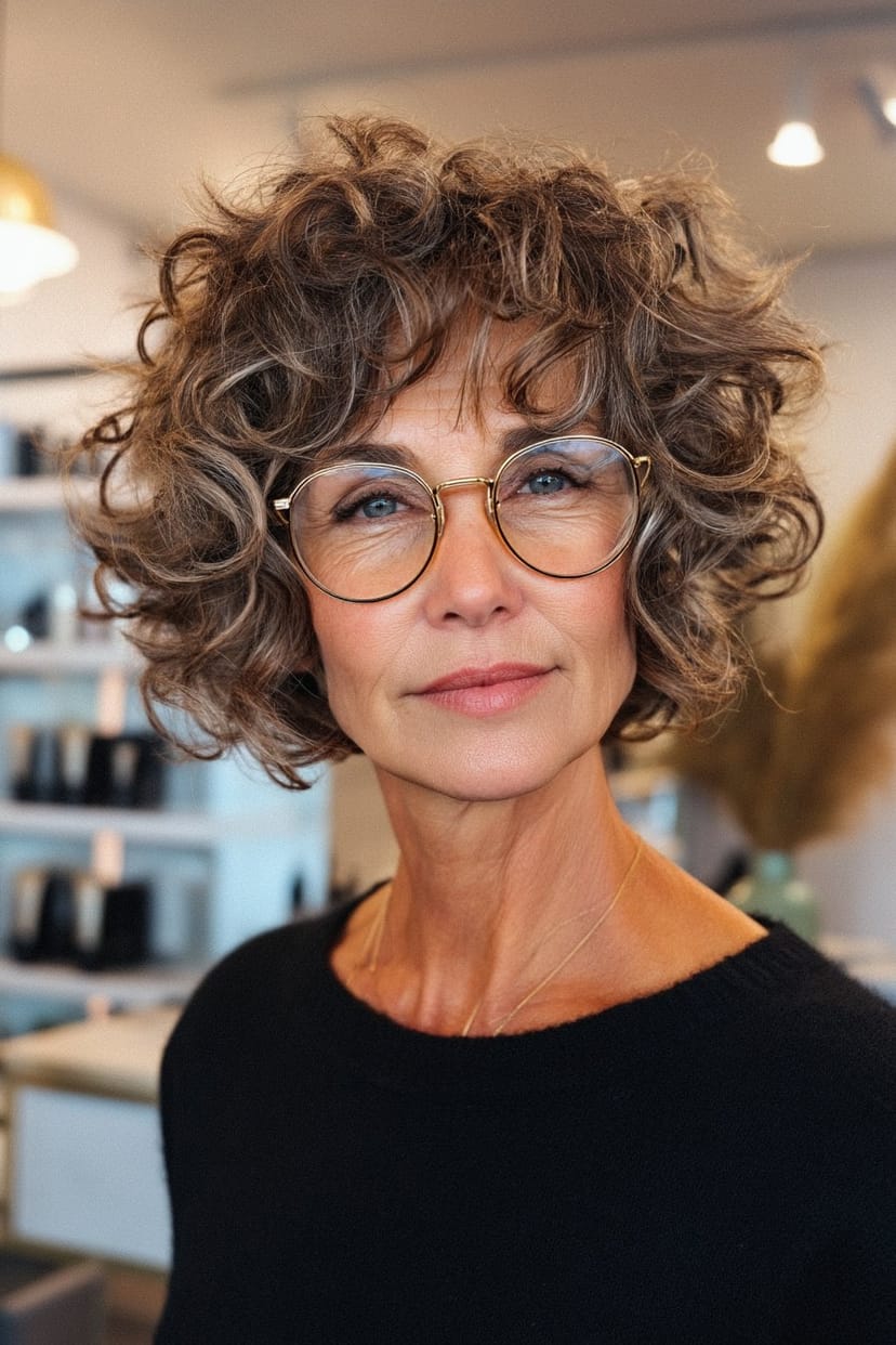 Kinnlange Locken mit ovaler Brille für Frauen ab 50