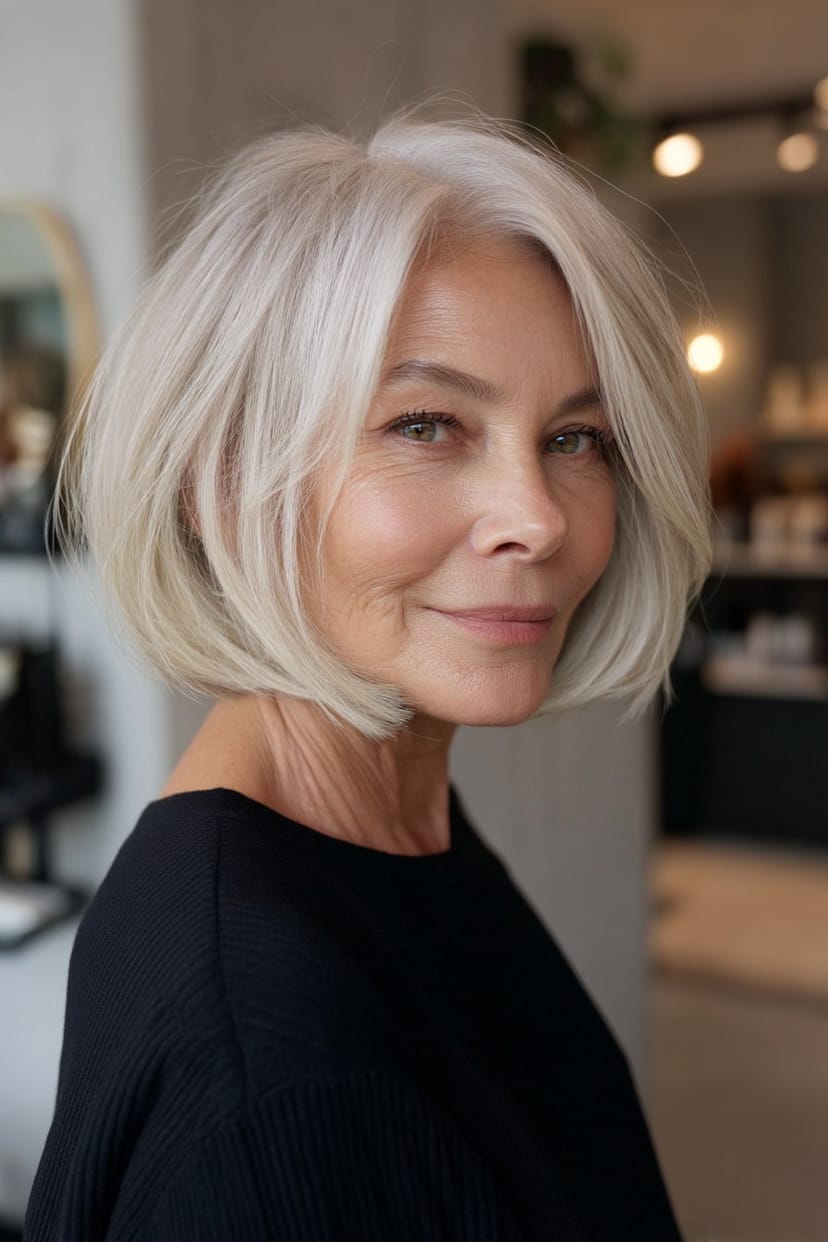 Kinnlanger Bob mit Volumen am Hinterkopf für feines Haar