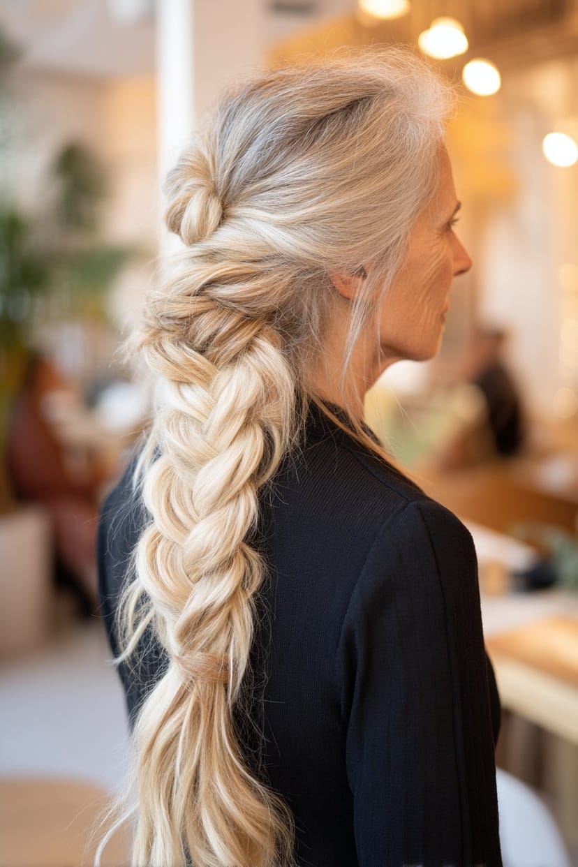 Langer lockerer Zopf mit Volumen am Ansatz