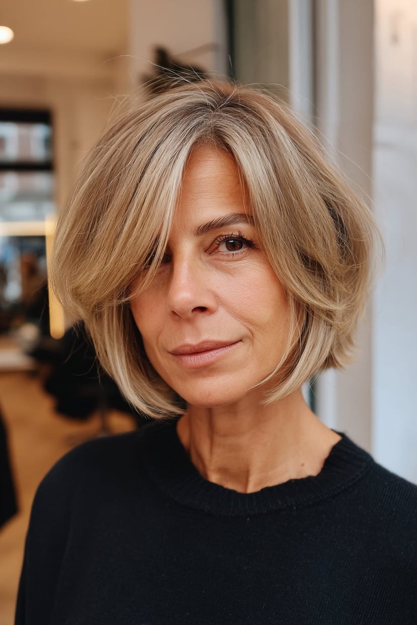 Layered Bob mit Seitenscheitel für feines Haar ab 50