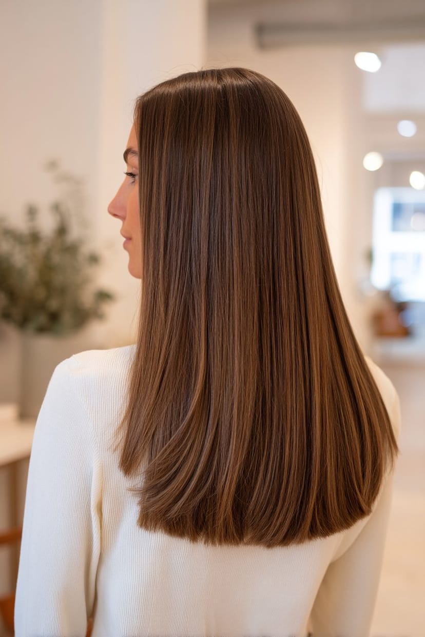 Mittellange braune Haare im glatten Sleek-Look