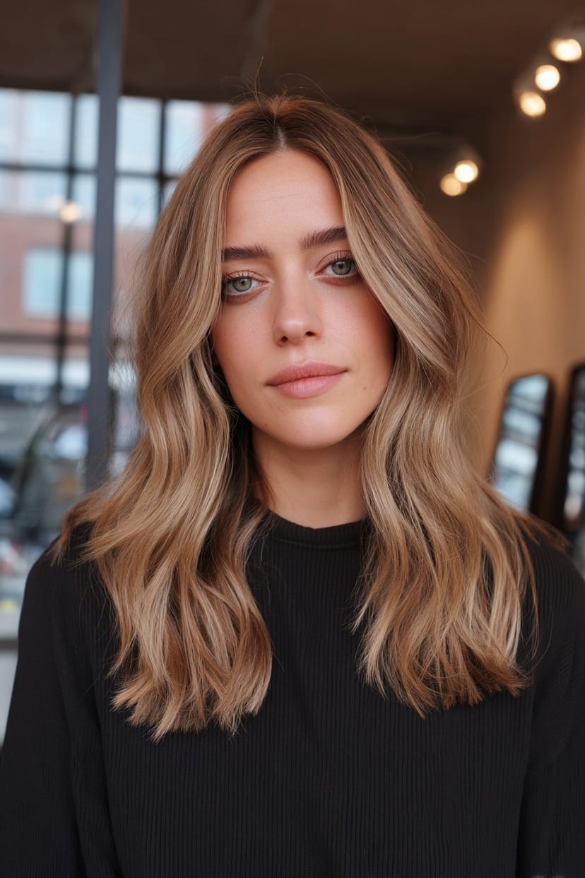 Mittellanger Blunt-Cut mit sanften Wellen