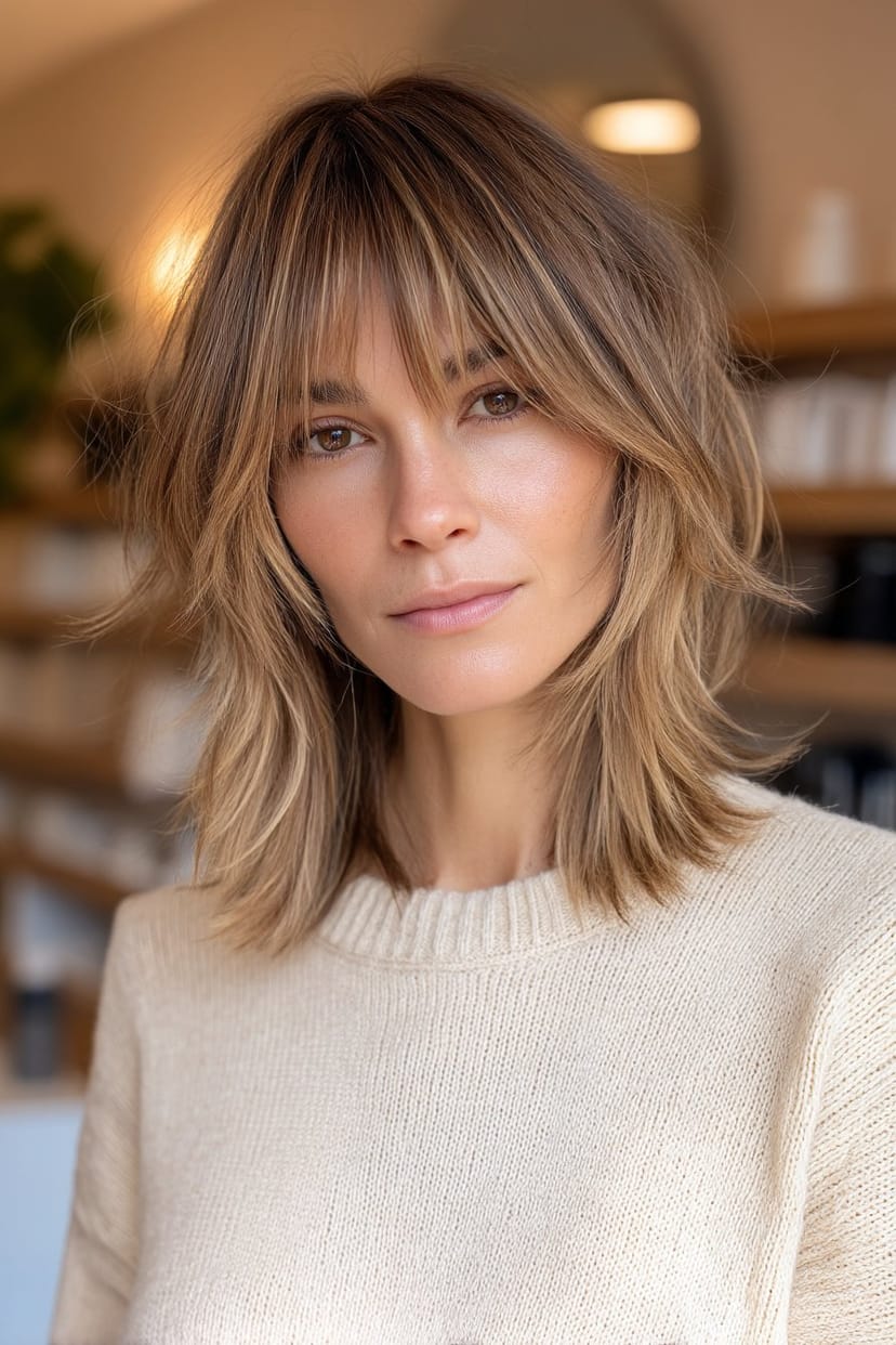 Mittellanger Shaggy Style mit Pony bei Frau ab 50