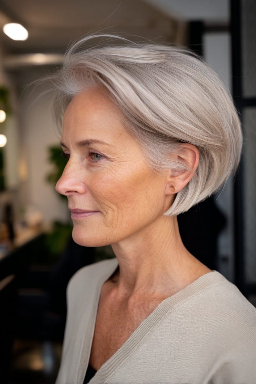 Moderner Bob mit Volumen im Nacken für graues Haar
