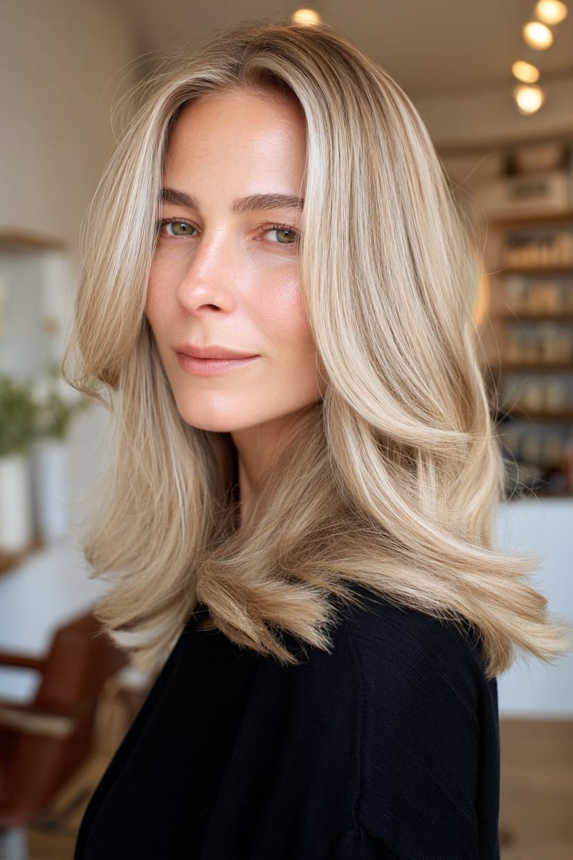 Klassische blonde Wellen im Old Money Stil