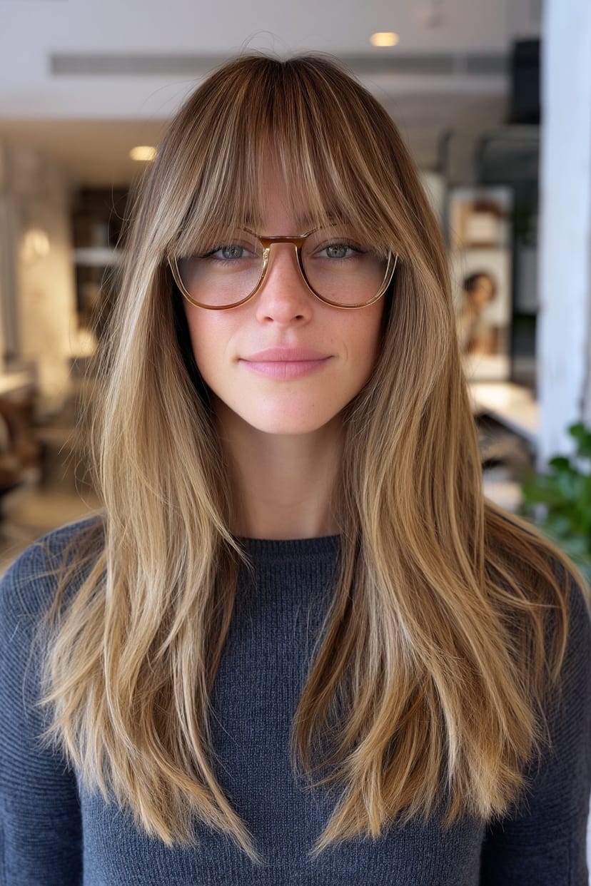 Pilzschnitt mit Pony und ovaler Brille für Frauen 50+