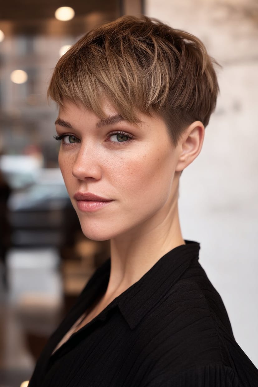 Pixie-Cut mit seitlichem Pony für feines Haar