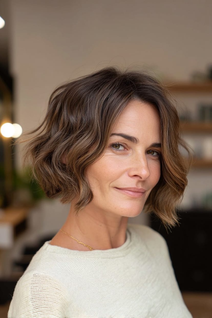 Schulterlanger Bob mit sanften Wellen seitlich