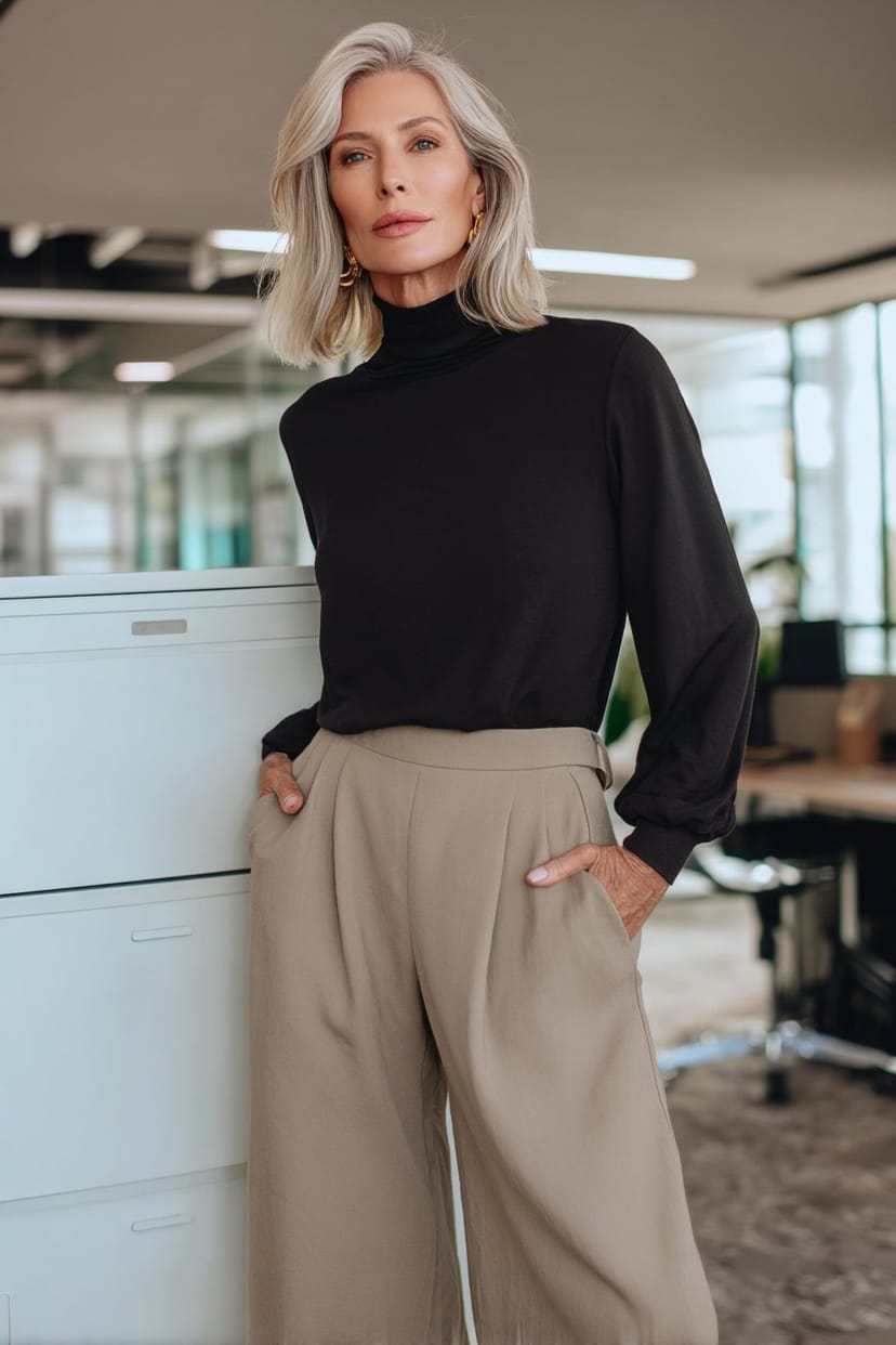 Schwarze Culotte Büro-Outfit für den Frühling