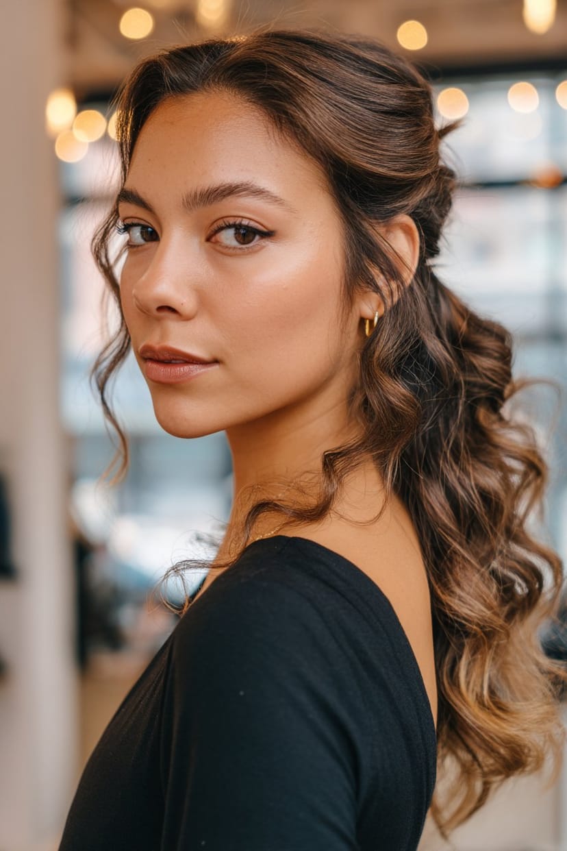 Seitlich gesteckter Half Bun mit Locken für Abschlussball
