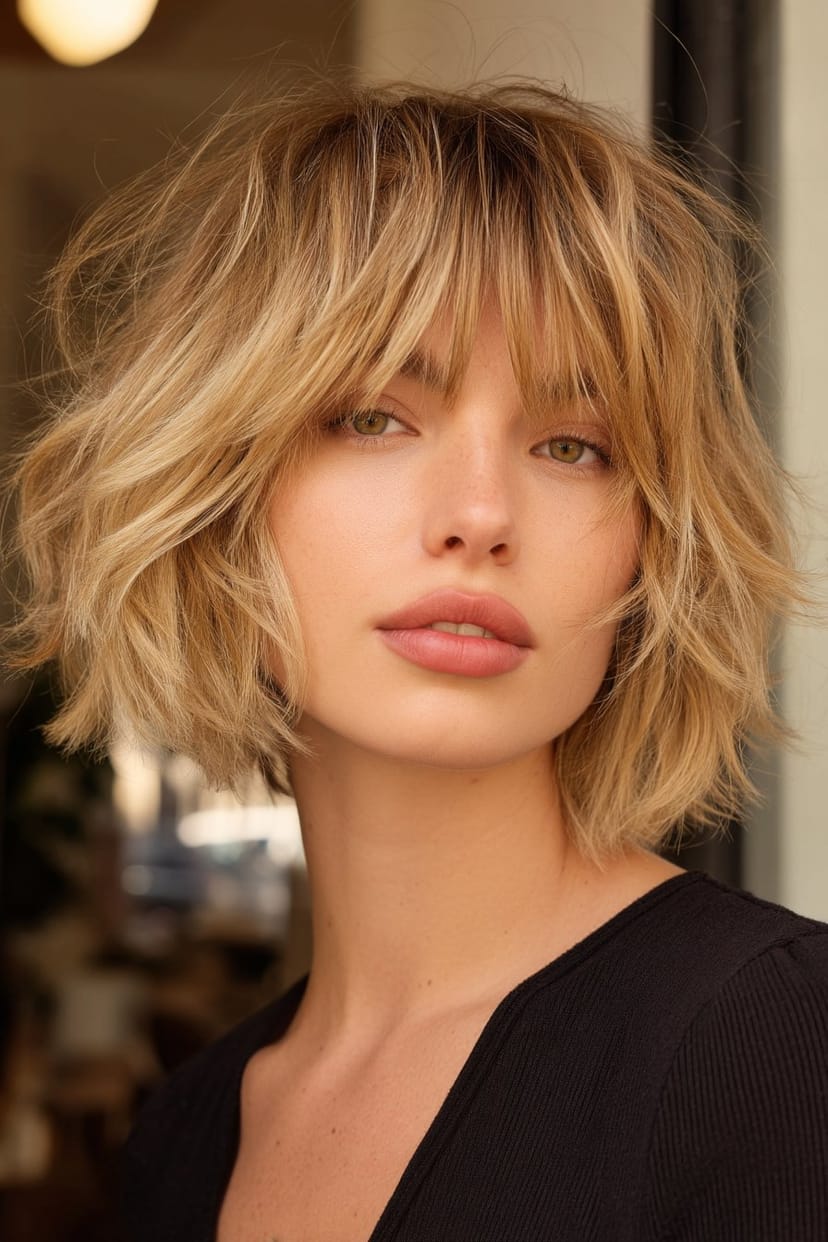 Shaggy Bob mit stufigem Pony mittellang von vorne