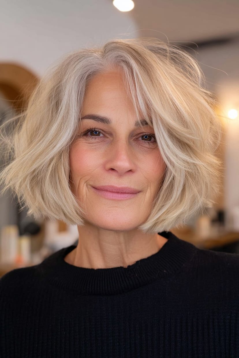 Shaggy Lob mit Stufen für feines Haar ab 50