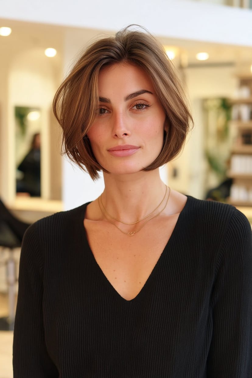 Short Bob mit seitlichem Scheitel für feines Haar ab 50