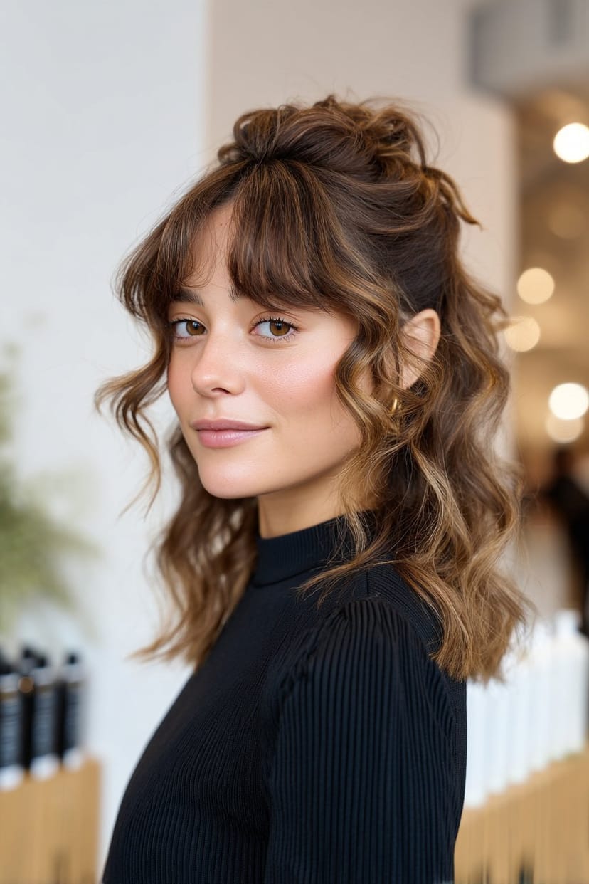 Half-up-Half-down Frisur mit Locken seitlich