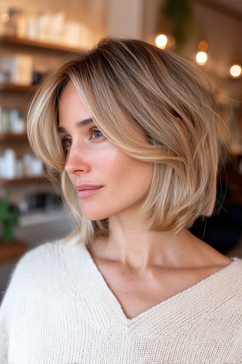 Soft Bob mit langem Seitenpony für feines Haar