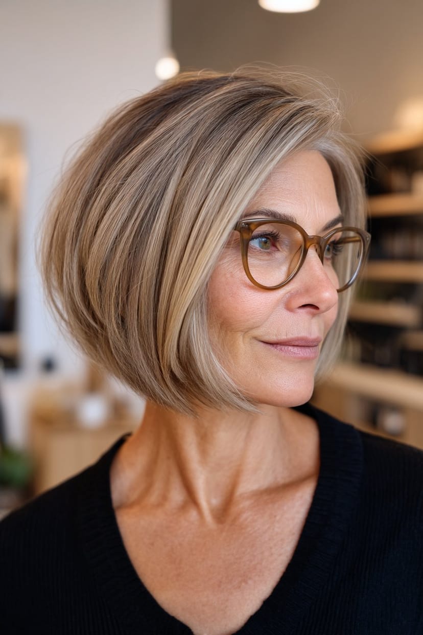 Weicher Bob mit Seitenscheitel für Brillenträgerinnen