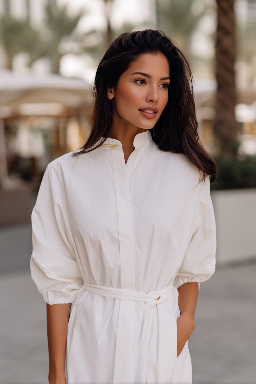 Weißes Midikleid aus Baumwolle mit feinen Details