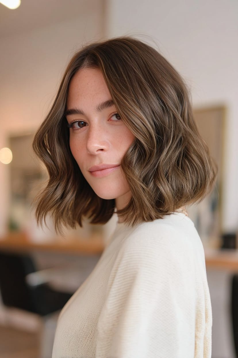 Silbergrauer Bob mit weichen Wellen und Graustufen