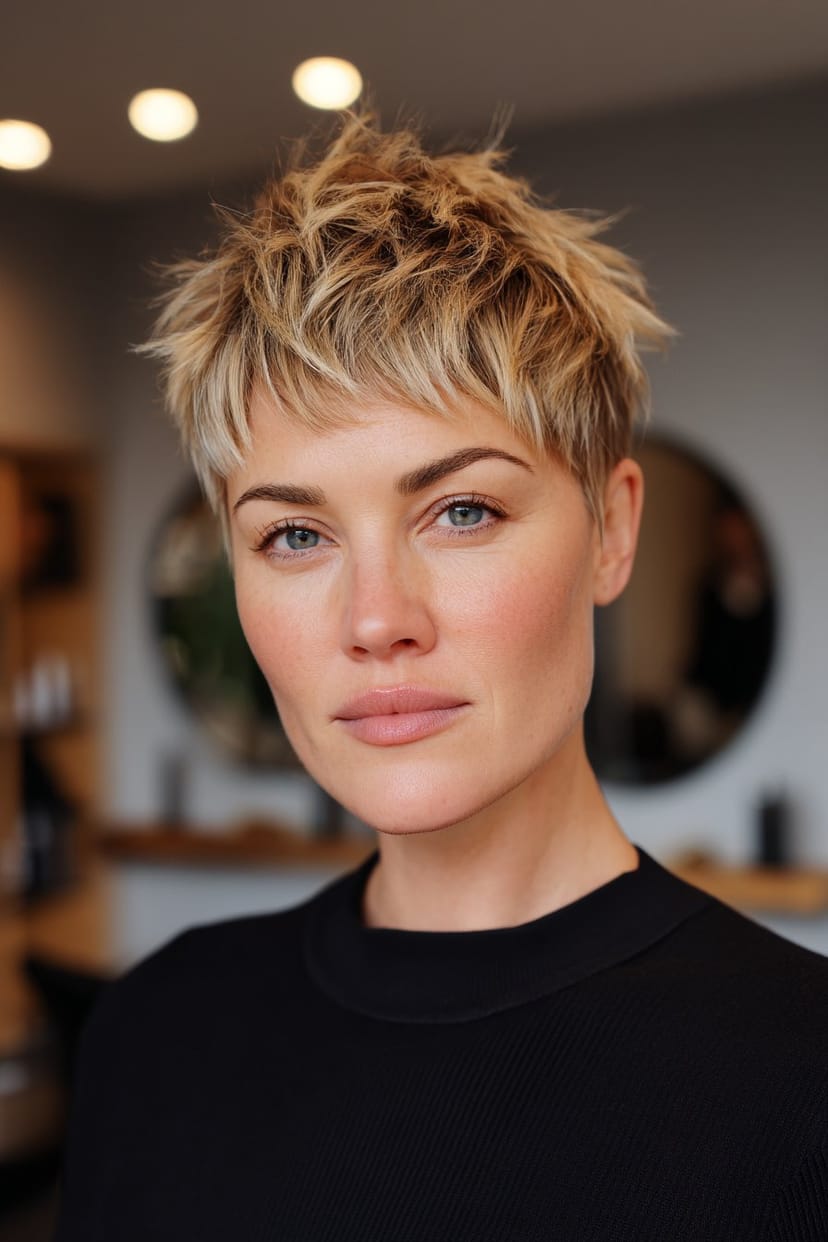 Choppy Pixie Cut mit silber-blonden Spitzen
