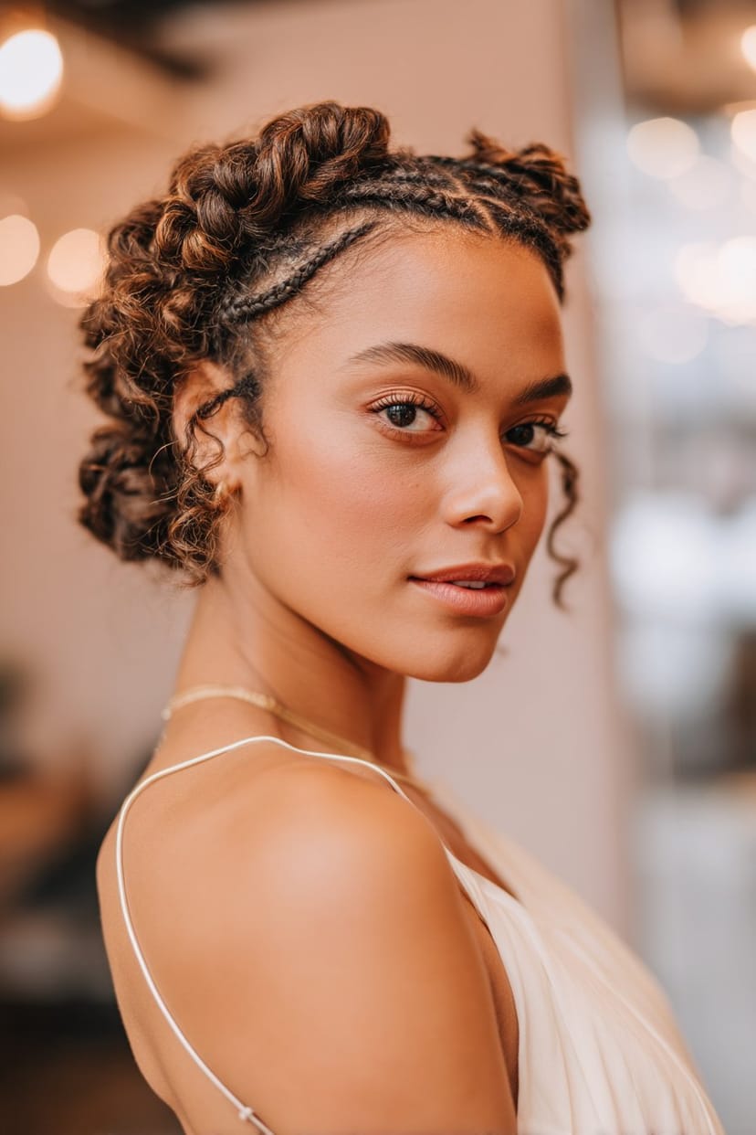 Doppelte Boxer Braids mit Mini-Dutts im Nacken