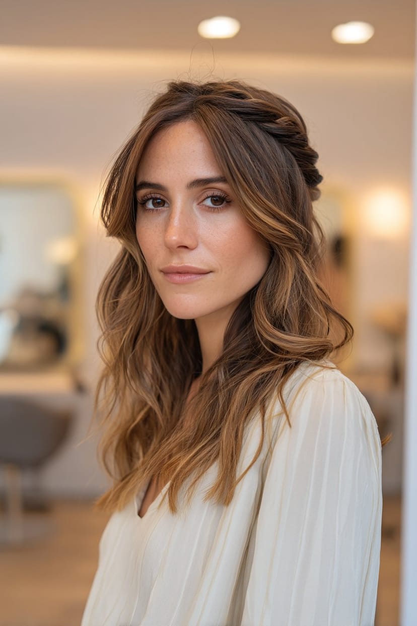 Girlanden-Zopf bei offenen mittellangen Haaren