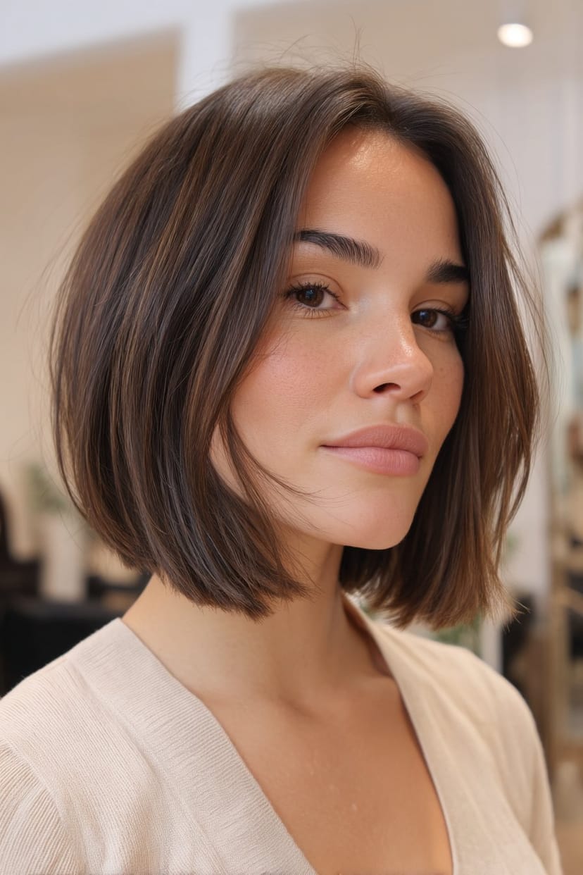 Glatter Blunt-Bob mit sanften Stufen vorne